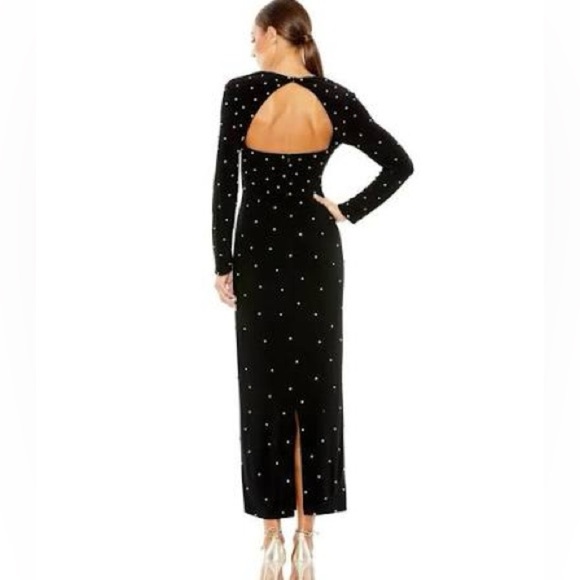NWT Ieena for Mac Duggal 55792 Rhinestone Long Sleeve Black Jersey Dress - Picture 3 of 7